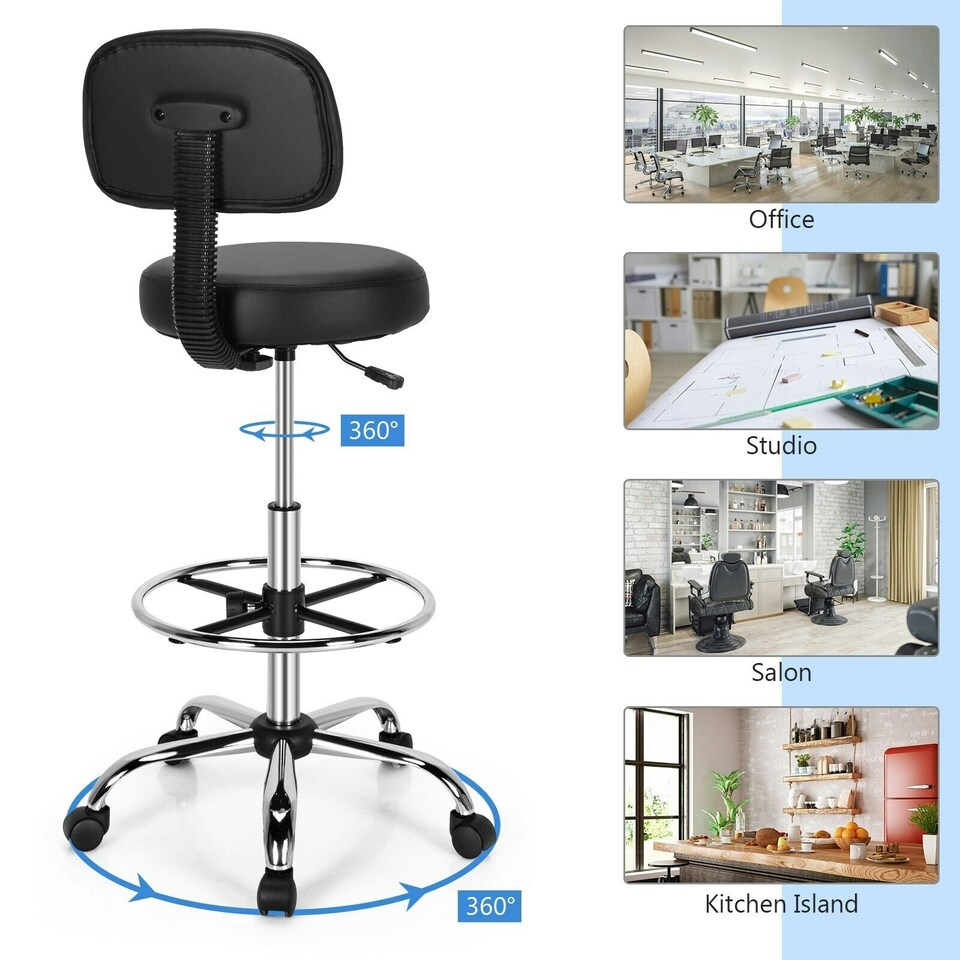 image 1 of COSTWAY Ergonomic Drafting Office Chair w/ Backrest Black