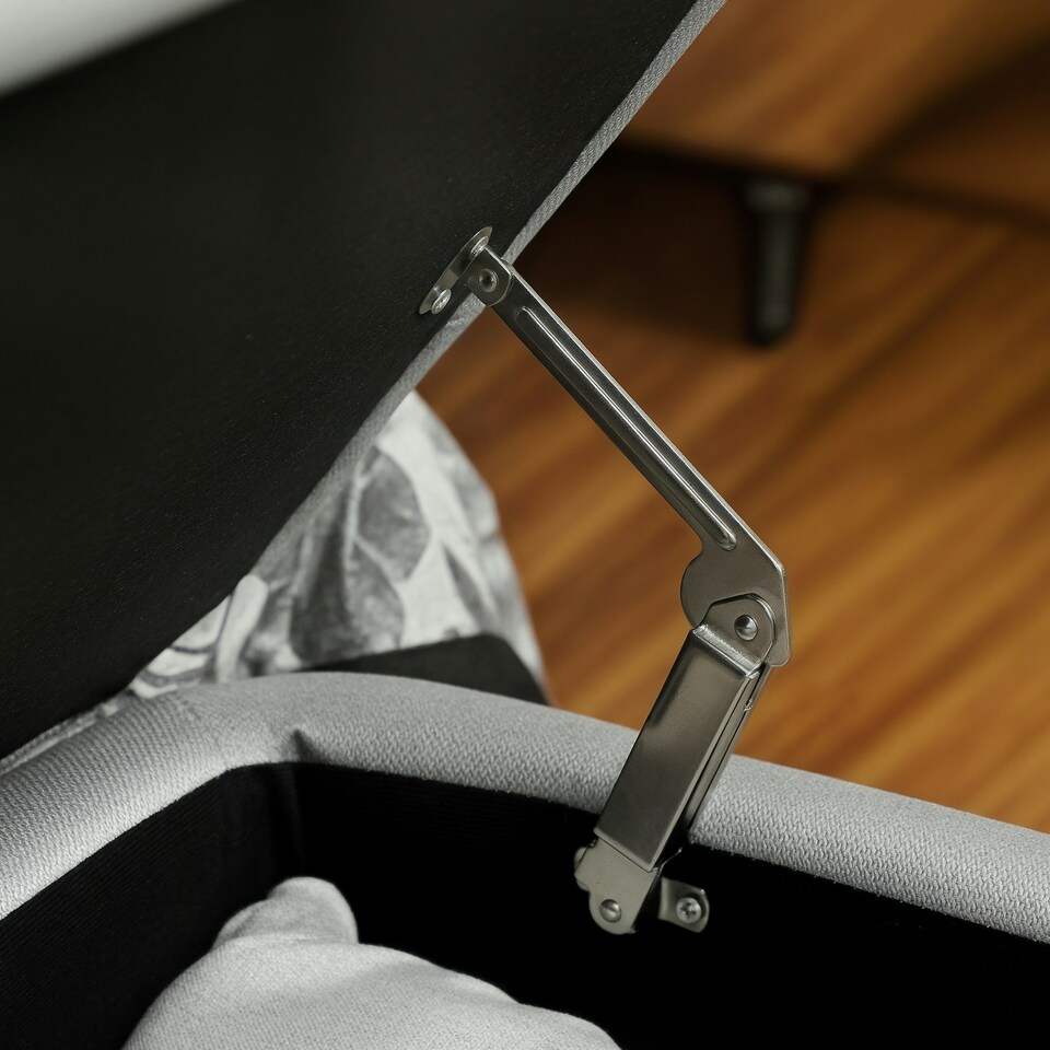 image 1 of HOMCOM Storage Ottoman Bench, Linen Fabric Footstool with Steel Legs Grey