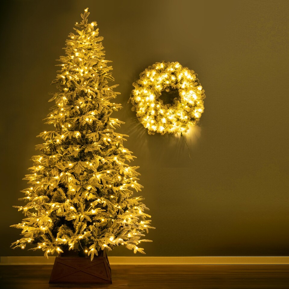 image 1 of Christmas Tree World  9ft/270cm Pre-Lit Snowy Alpine Tree  - Warm White