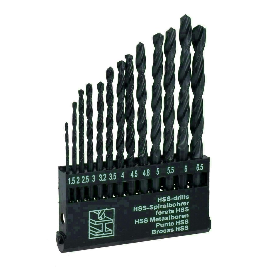 image 1 of HSS Twist Drill Bit Set 13pc metric 1.5mm - 6.5mm Metal Wood Precision