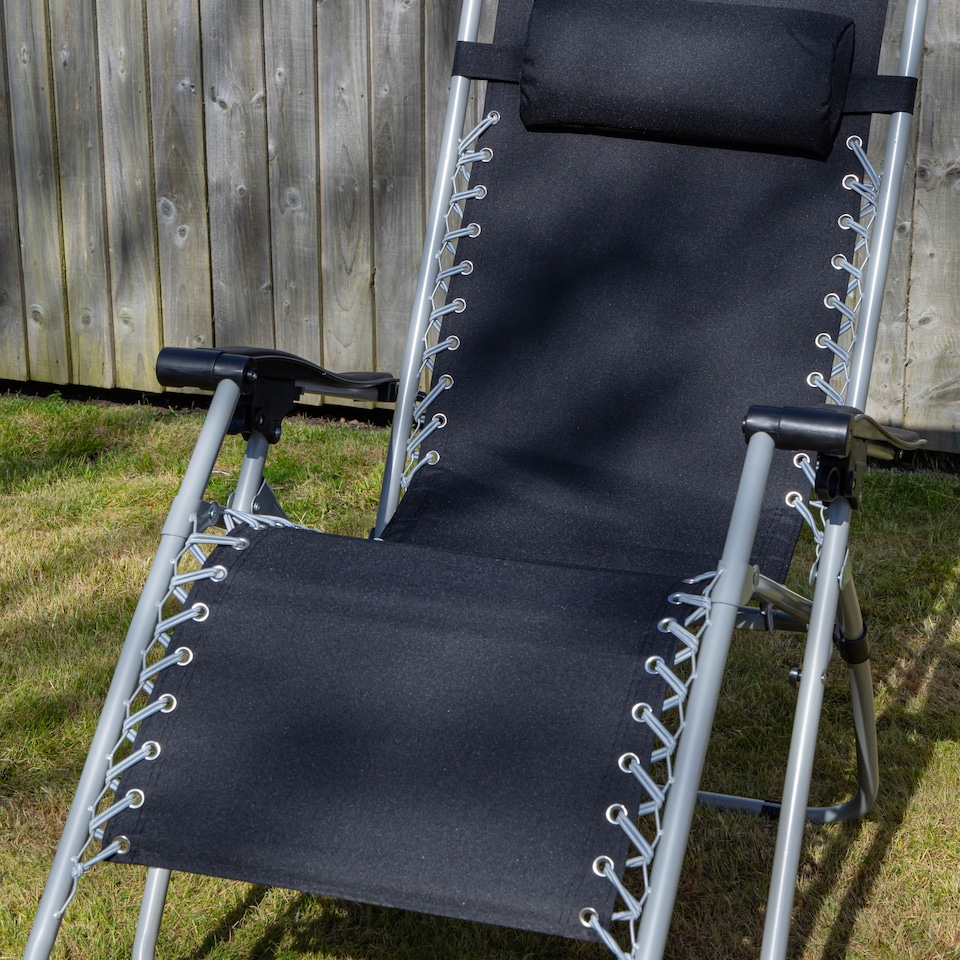 image 1 of Pair of Multi Position Garden Gravity Relaxer Chair / Sun Lounger - BLACK/SILVER