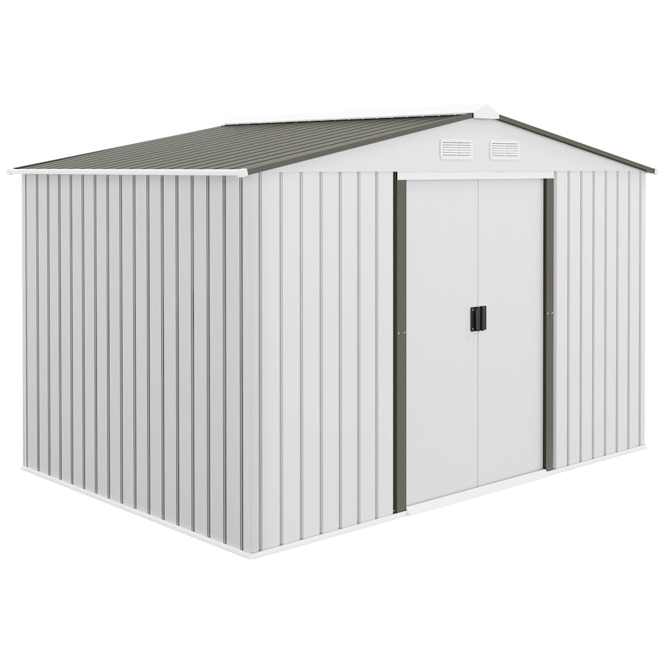 image 1 of Outsunny 9 x 6FT Galvanised Garden Storage Shed with Sliding Door, Silver