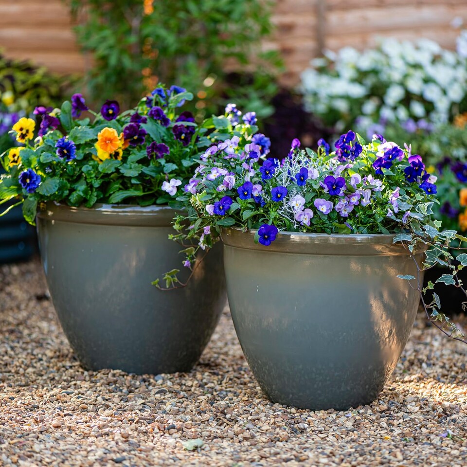 image 1 of Samaria Glazed Effect Vase Planter Olive (D45.5 x H37.5cm) | Blue | 1