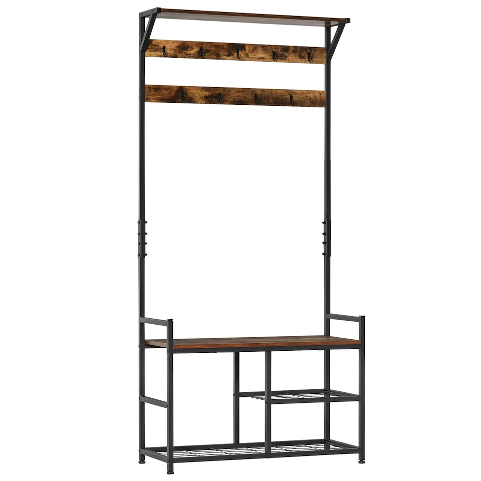 image 1 of HOMCOM Coat Rack Stand Shoe Storage Bench for Bedroom Living Room Entryway