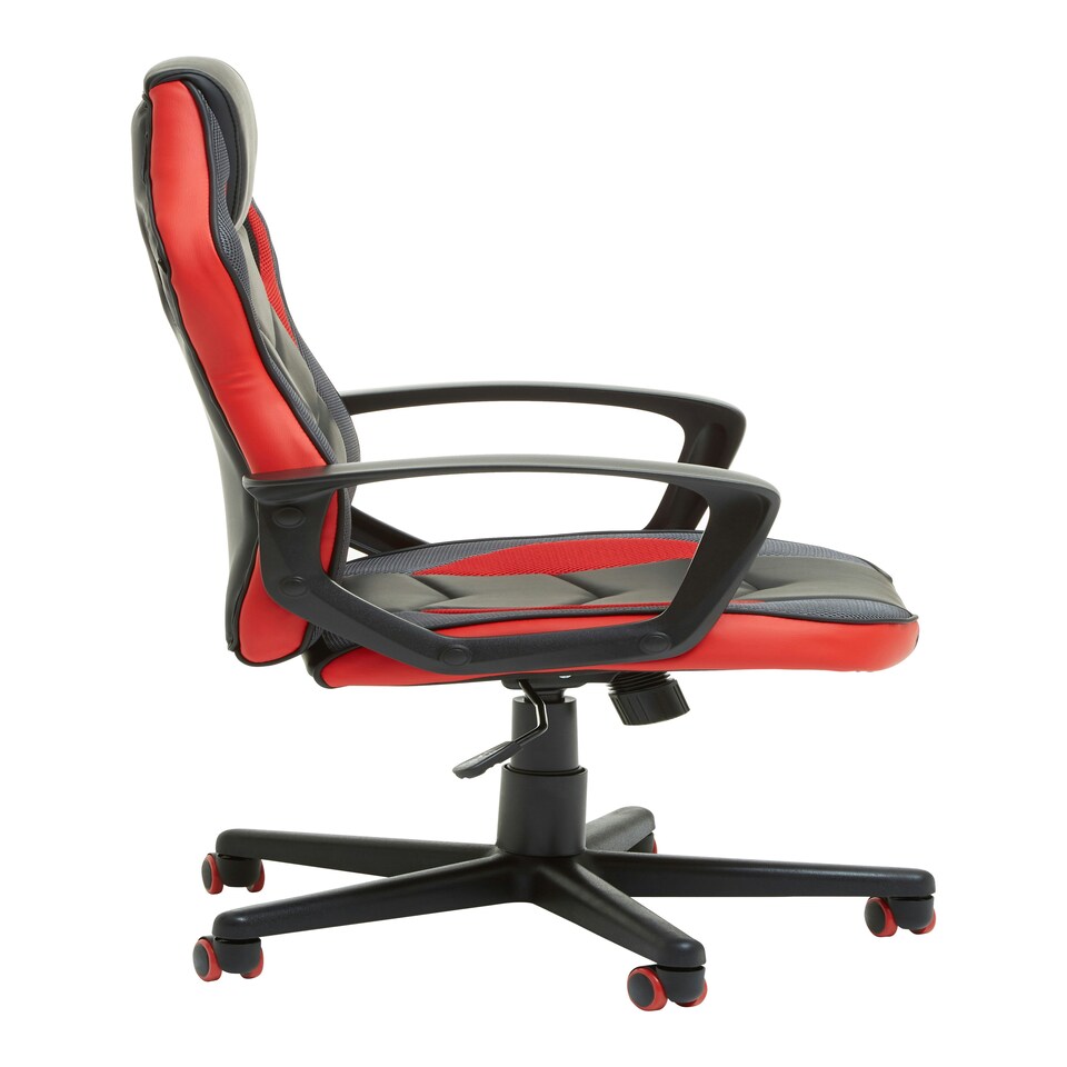 image 1 of Interiors By Premier Ergonomic Black And Red Pu Home Office Chair, Comfortable Work From Home Chair, Movable Ergonomic Chair
