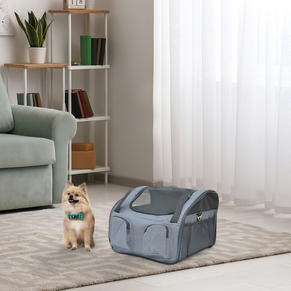 image 1 of PawHut Folding Pet Bag Carrier Car Seat Dog Cat Safety Travel Shoulder Portable
