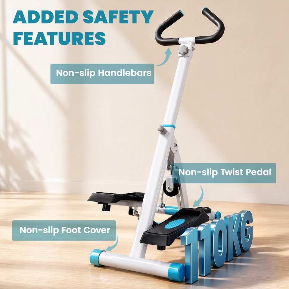 image 1 of HOMCOM Foldable Stepper Adjustable Step Machine w/ Handlebar LCD Display, White | White | White