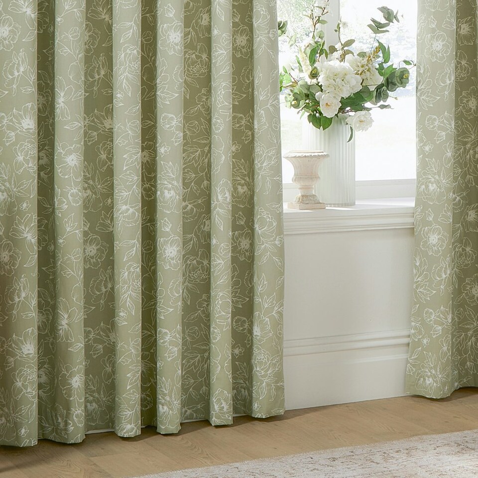 image 1 of Wylder Bella Floral Sage Eyelet Curtains 168 x 183cm Green | Sage Green