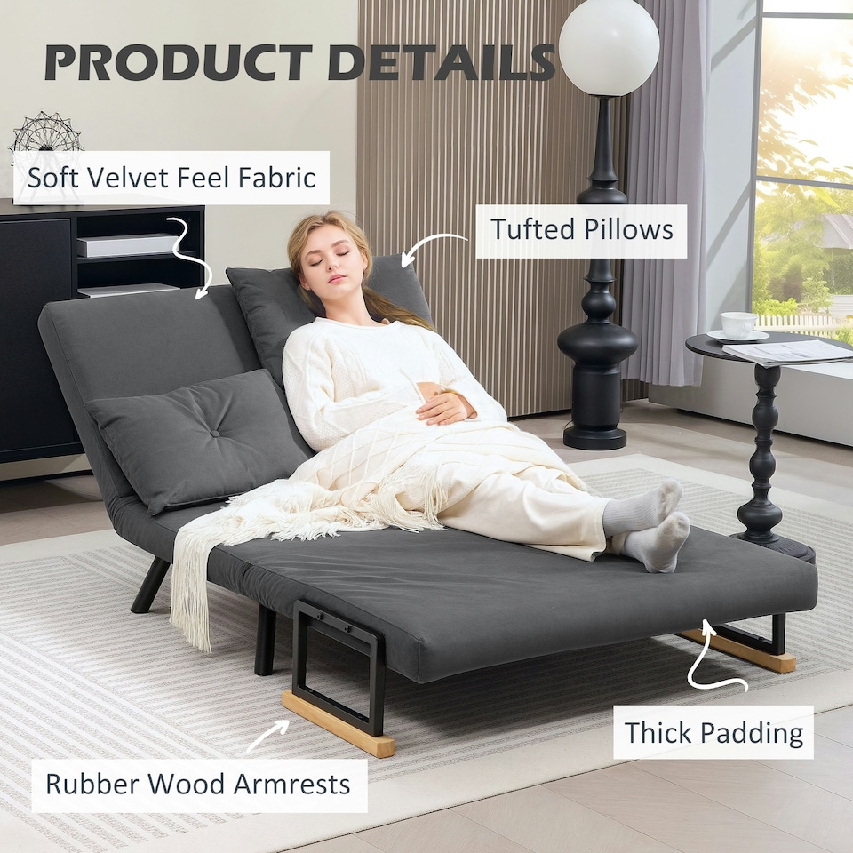 image 1 of HOMCOM Click Clack 2 Seater Sofa Bed for Living Room, Guest Room, Dark Grey Grey | grey