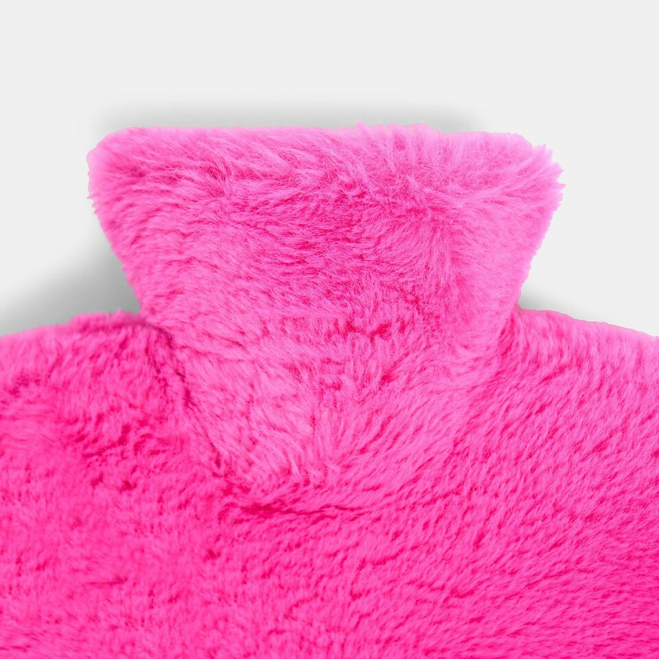 image 1 of OHS Heart Shaped Hot Water Bottle & Soft Fluffy Faux Fur Cover - Fuchsia