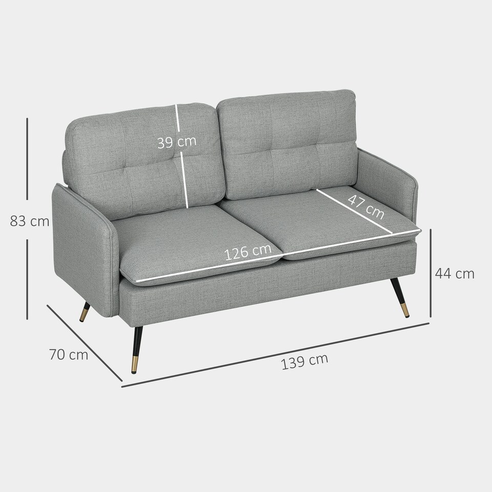 image 1 of HOMCOM Modern Two Seater Sofa, Button Tufted Loveseat with Cushions and Steel Legs for Living Room, Guest Room, Grey