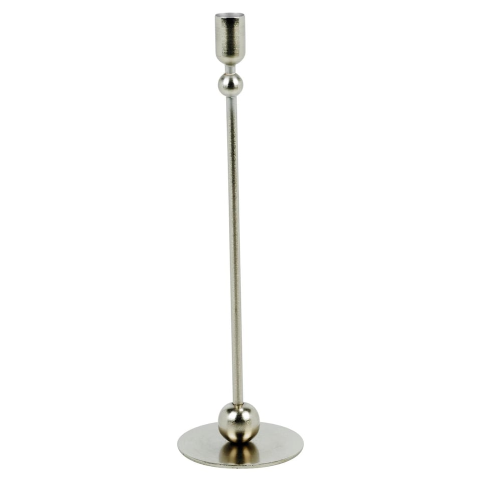 image 1 of 33cm Tall Metal Iron Taper Candle Stick Holder Dinner Table Wedding Party Decor | Silver | 2 x Silver
