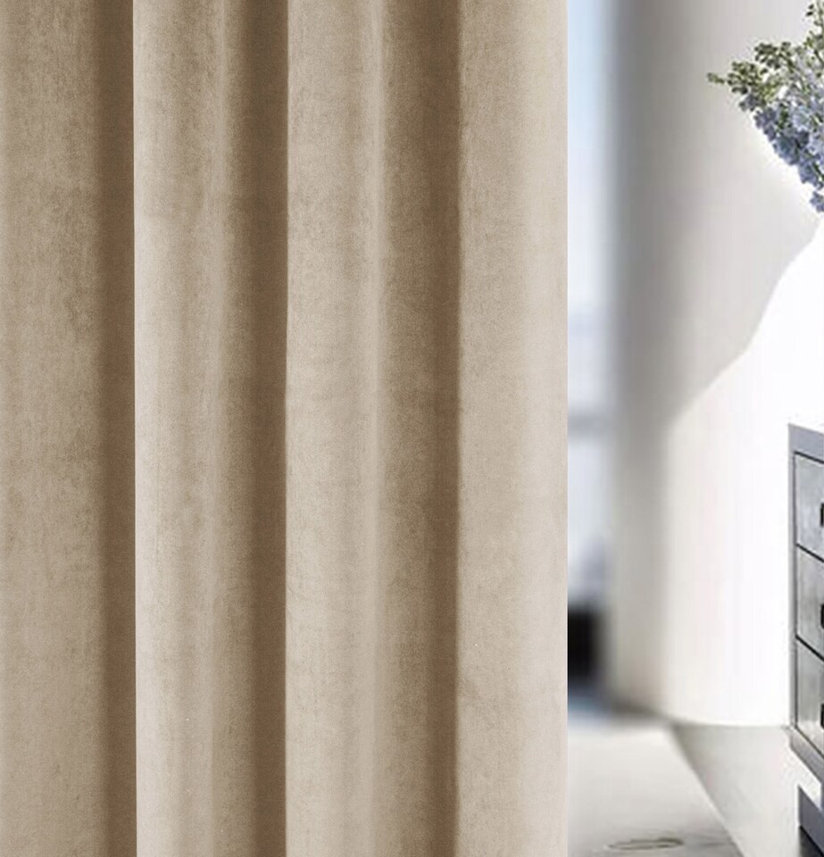 image 1 of Luxury Enhanced Living Cream Velvet, Supersoft, Blackout, Thermal Pair of Curtains with Eyelet Top - 90 x 90 inch (229x229cm)