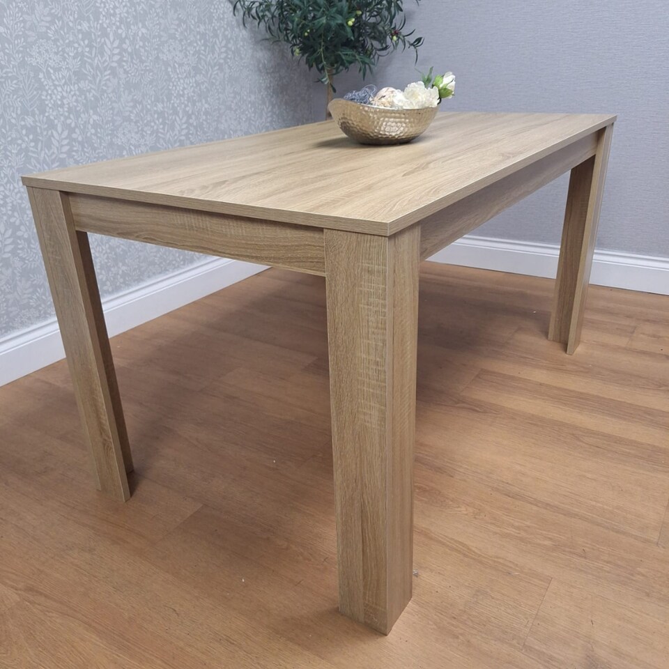 image 1 of Dining Table Beige Wood Kitchen Place for 4 Seats, Dining Table Only (Beige H 75 x L 117 x W 77 cm) | Brown