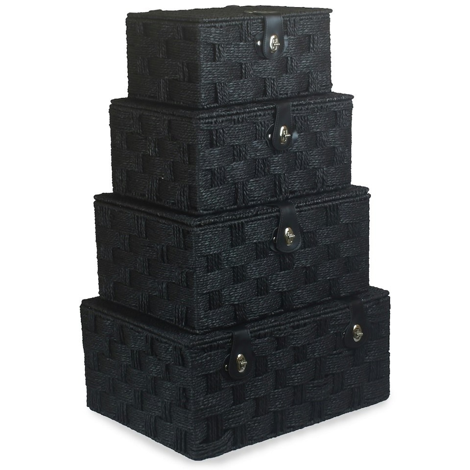 image 1 of Twisted Black Paper Rope Picnic Basket Black | Black | S