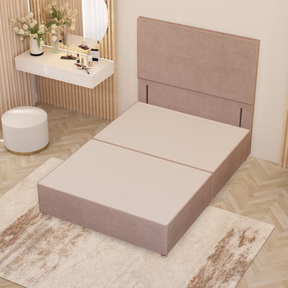 image 1 of Divan Bed Base with 4 Drawers & Plain Floor Standing Headboard Plush Velvet | Pink | Pink