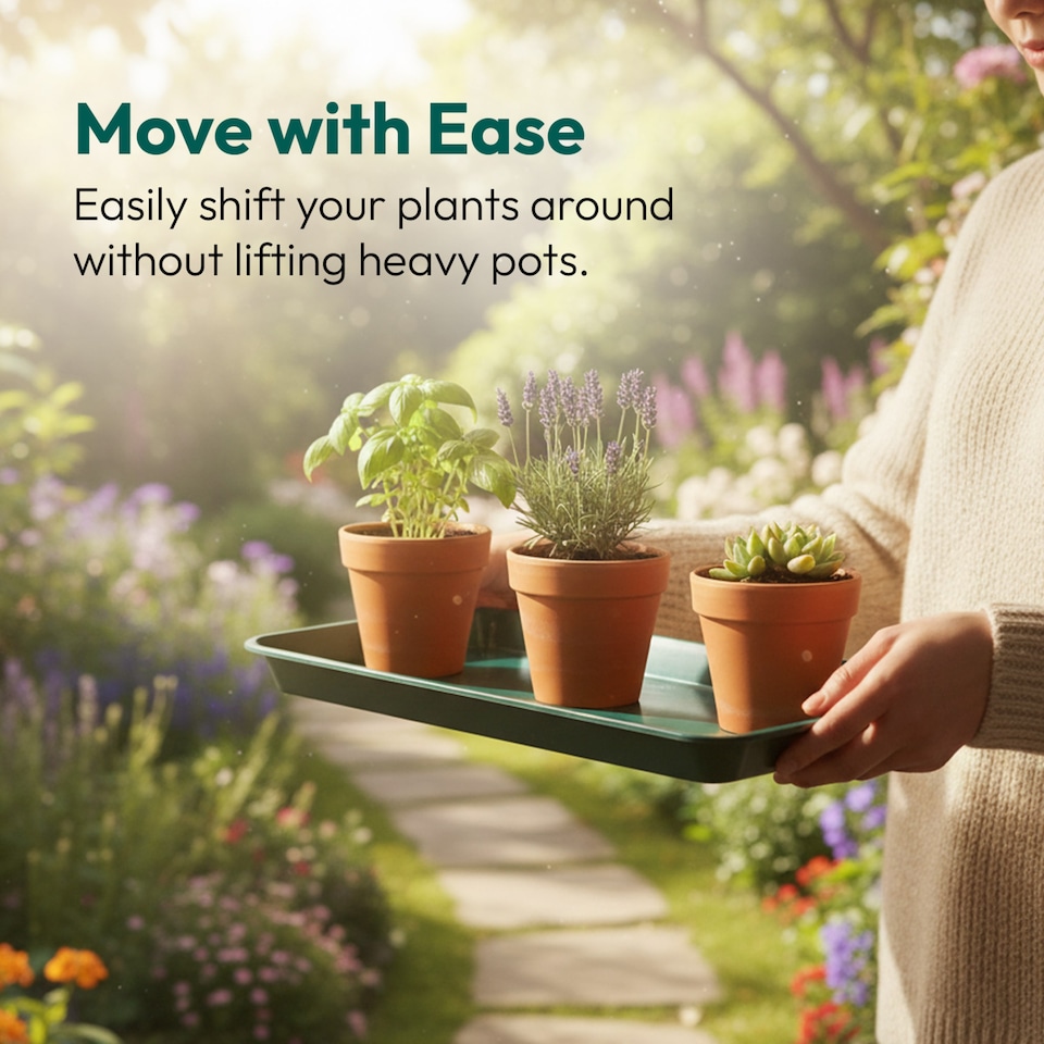 image 1 of 35cm Mini Windowsill Plant Tray Plastic Drip Tray for Indoor Outdoor Plant Pots Pack of 4