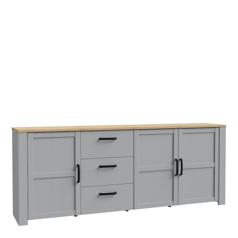 image 1 of Bohol 3 Door 3 Drawer Large Sideboard in Riviera Oak/Grey Oak