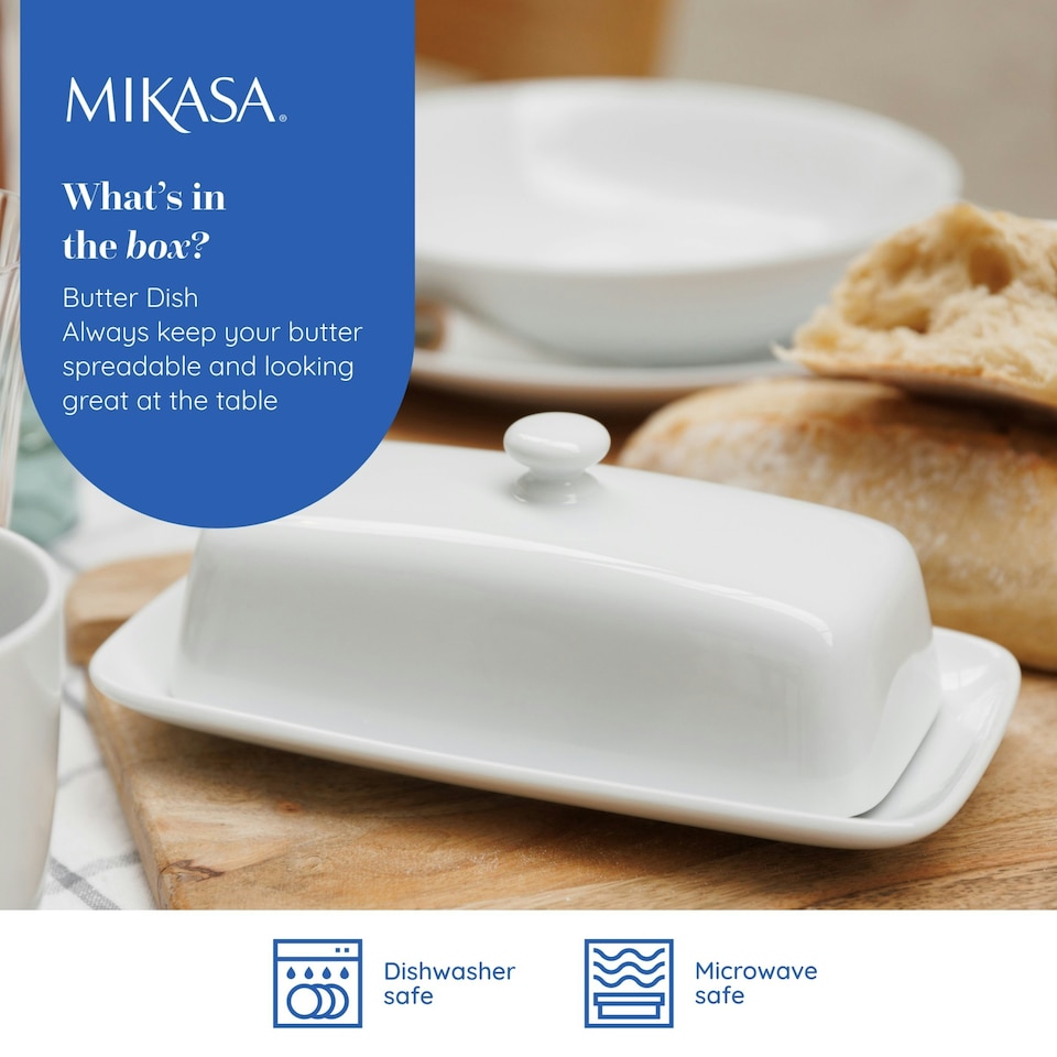 image 1 of Mikasa Butter Dish White Porcelain 21cm | White