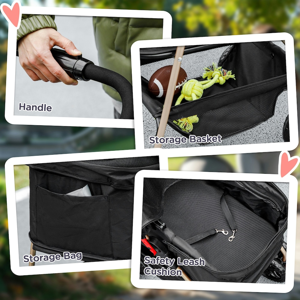 image 1 of PawHut 3-in-1 Pet stroller with Detachable Carrier for Mini Dogs, Black