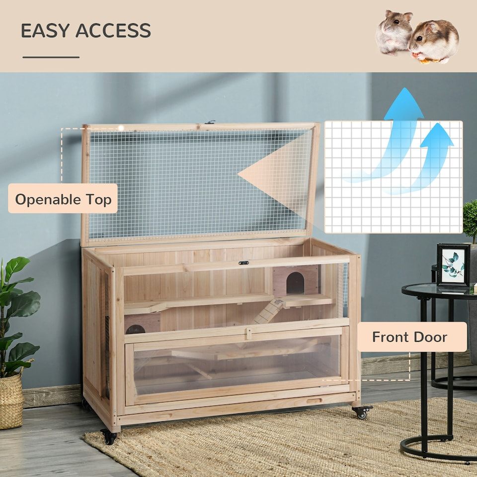 image 1 of PawHut Wooden Hamster Cage, 3-Tier Roden Small Animals Hutch, 99 x 50 x 69 cm
