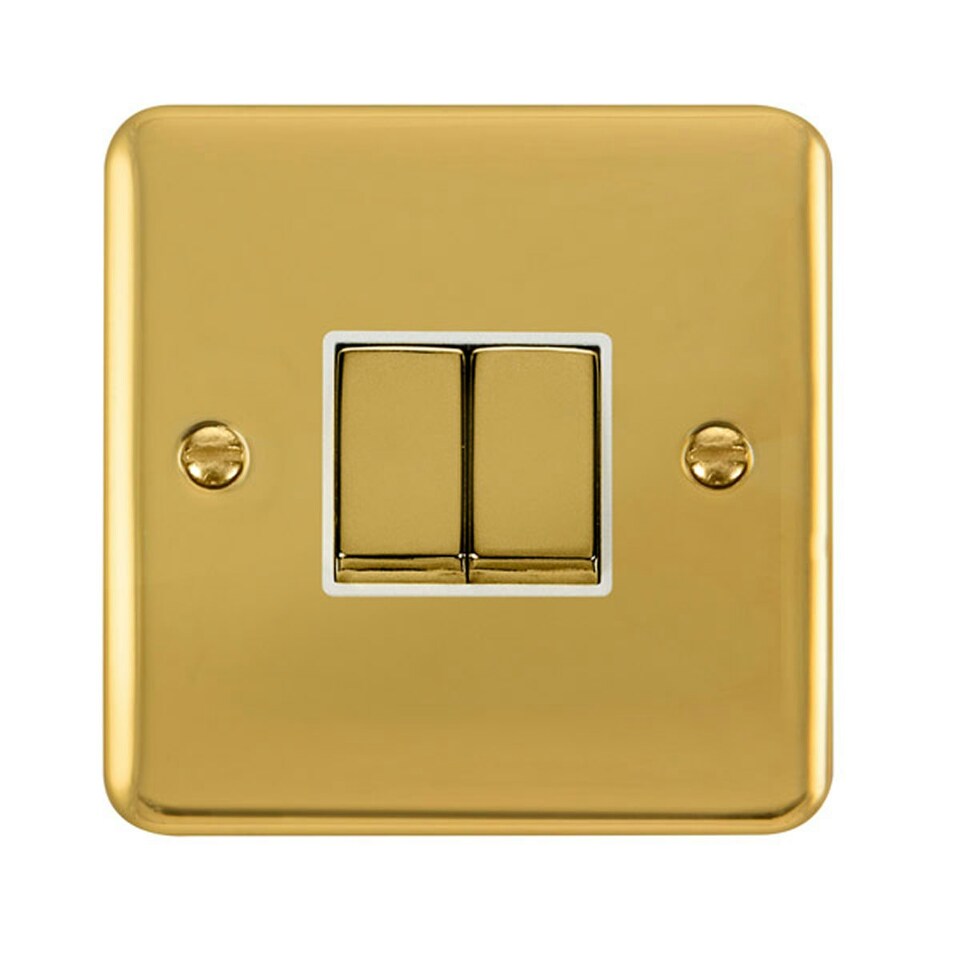 SE HOME Curved Polished Brass 10A 2 Gang 2 Way Ingot Light Switch White | Polished Brass