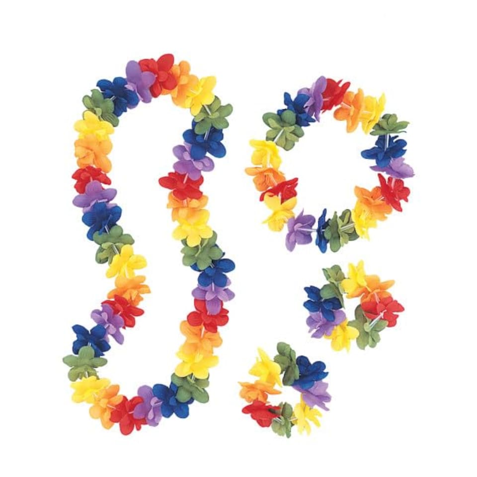 image 1 of Hawaiian Rainbow Flower Lei Assortment Fancy Dress Set