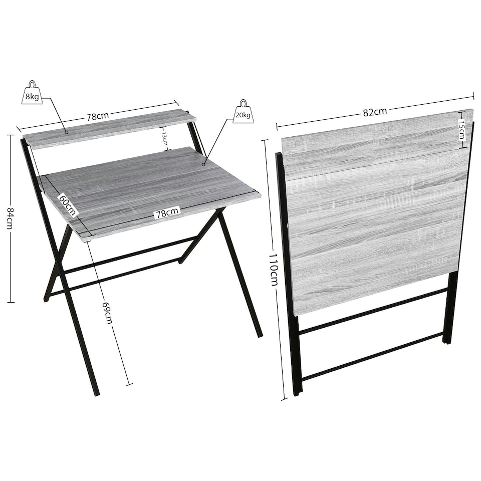image 1 of Vida Designs Brooklyn Foldable Computer Desk Home Office Workstation, Grey