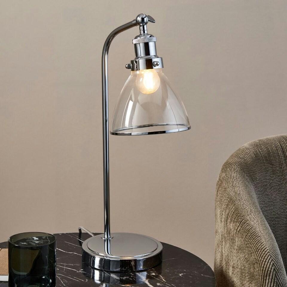 image 1 of Brunswick Polished Nickel & Glass Desk Table Lamp Silver