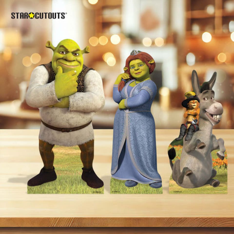 image 1 of Shrek| Princess Fiona| Puss in Boots & Donkey Table Top Cardboard Cutouts - Pack of 3