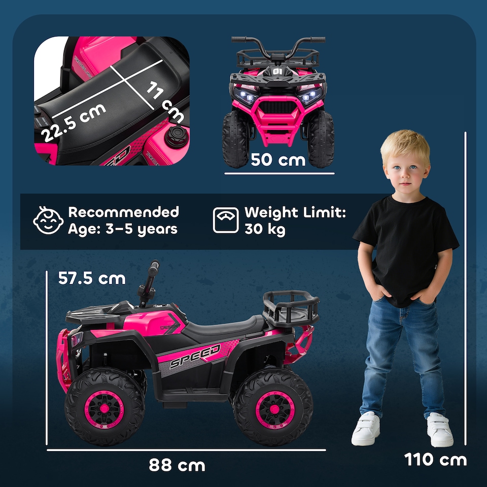 image 1 of AIYAPLAY 12V Kids Quad Bike w/ 4 Suspension Wheels, for 3-5 Years, Pink