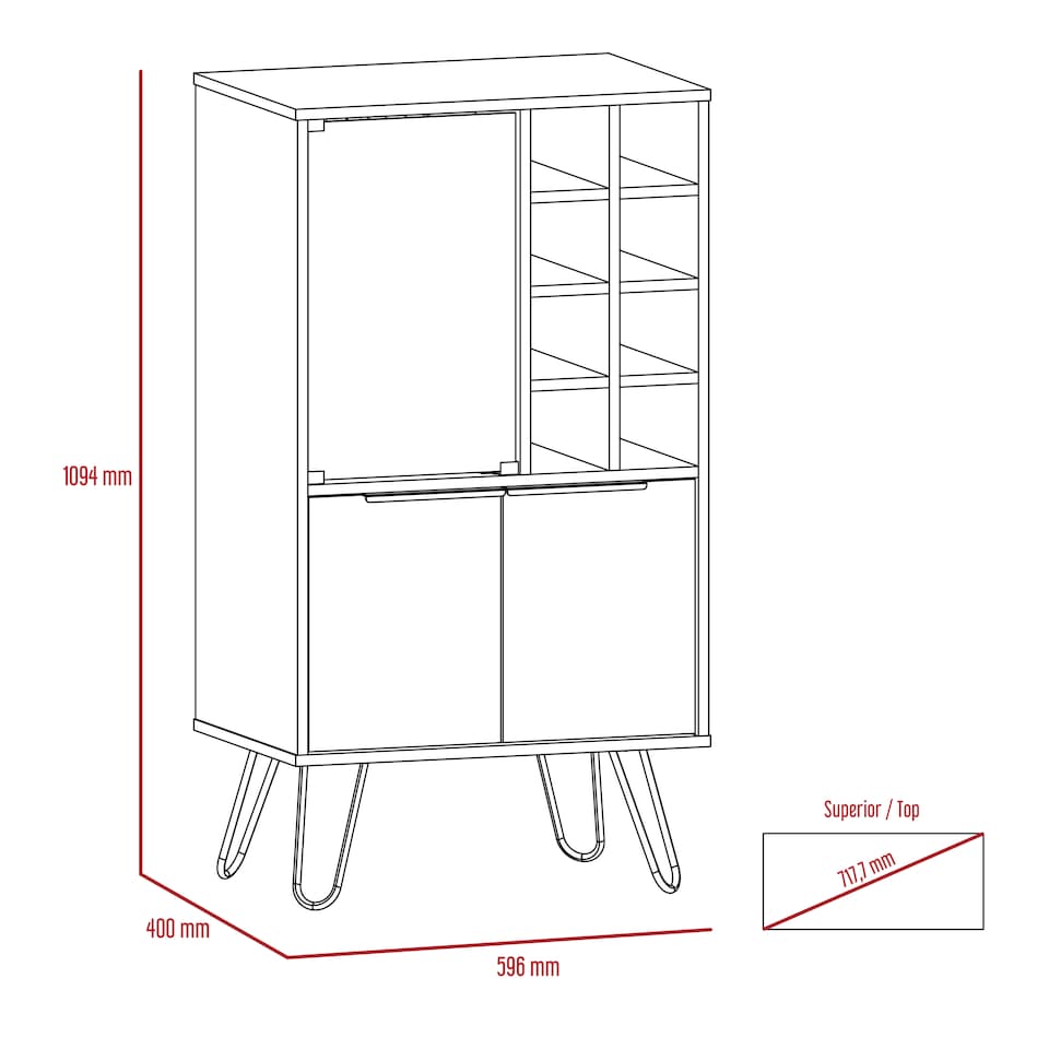image 1 of Vegas Grey with Bleached Oak Effect Wine Cabinet - 2 Doors and 1 Glass Door with Push-Open Design | Brown | Brown | 1