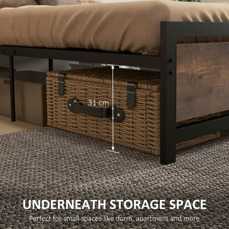 image 1 of HOMCOM Single Size Metal Bed Frame w/ Headboard & Footboard, 97x195x103cm
