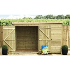 10 x 3 Garden Shed Pressure Treated T&G PENT Wooden Garden Shed - 1 Window + Double Doors (10' x 3' / 10ft x 3ft) (10x3)