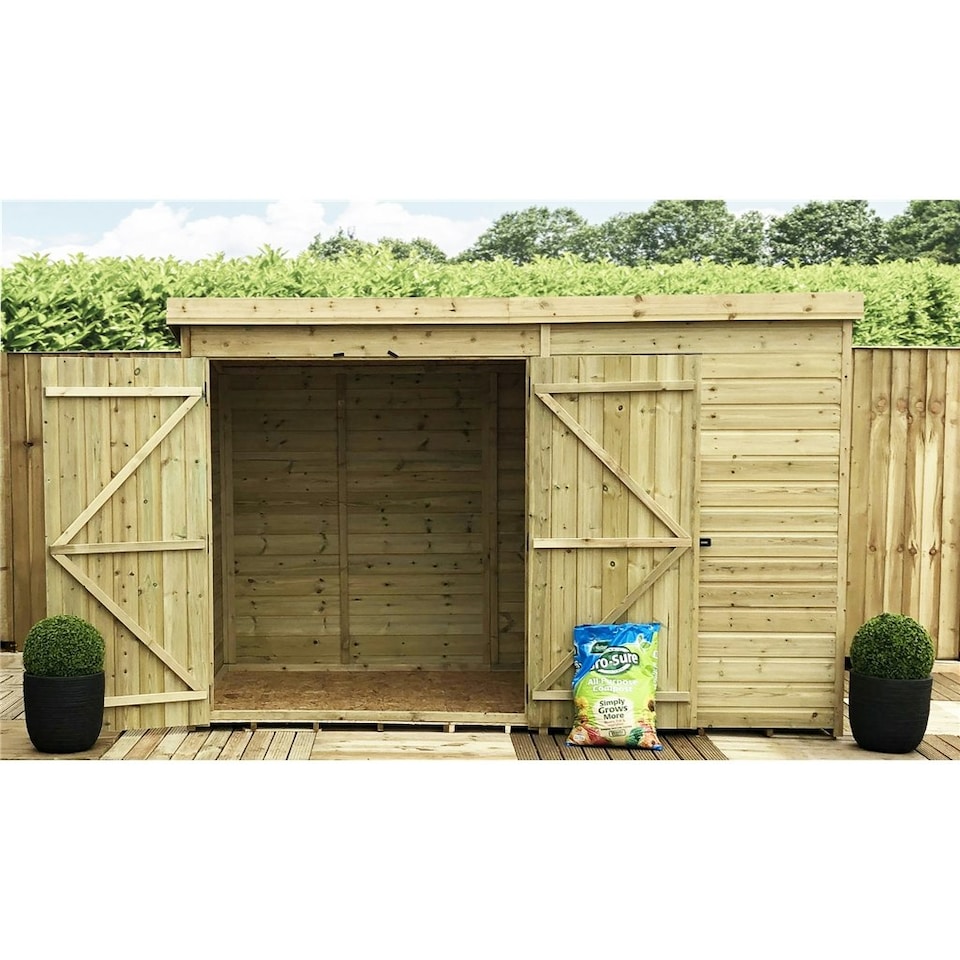 image 1 of 10 x 3 Garden Shed Pressure Treated T&G PENT Wooden Garden Shed - 1 Window + Double Doors (10' x 3' / 10ft x 3ft) (10x3)