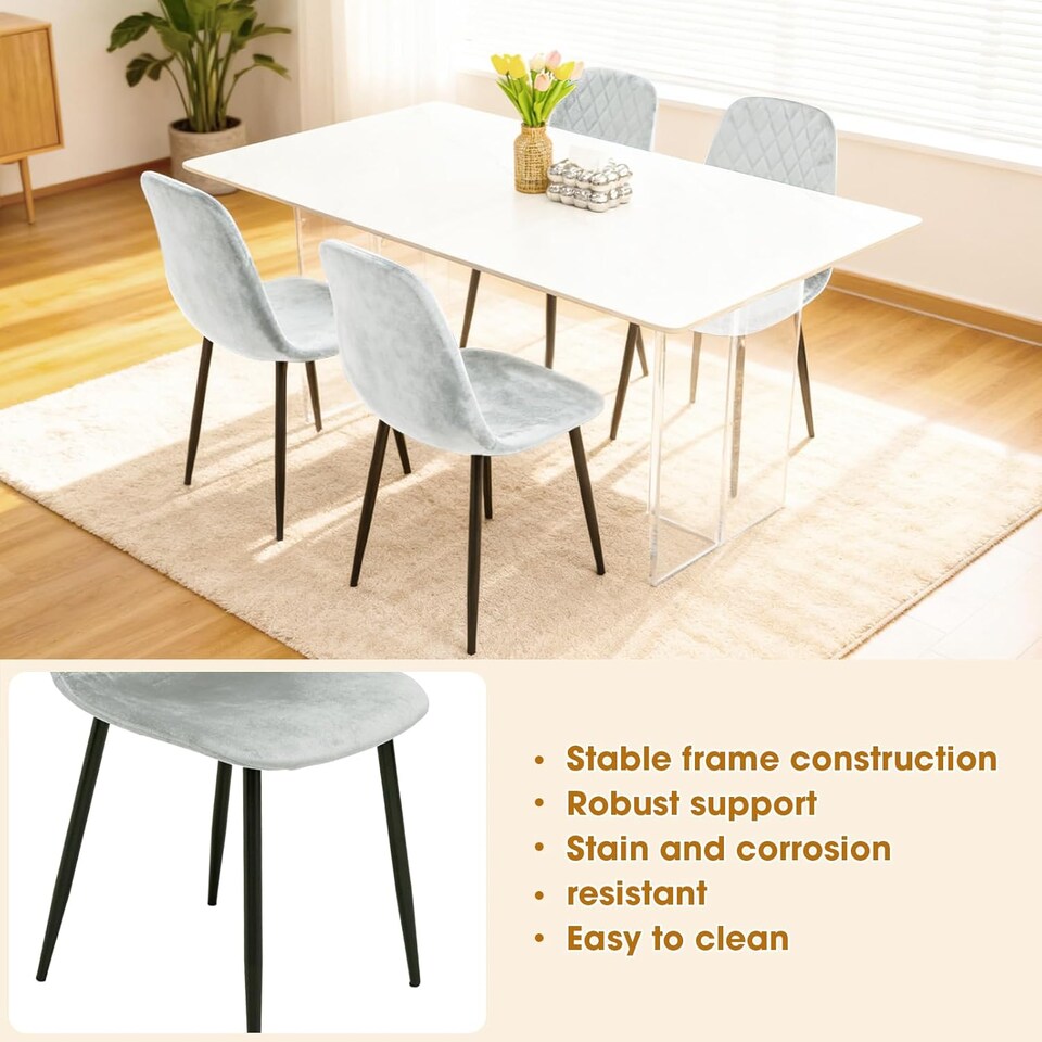 image 1 of Alivio Set of 4 Velvet Dining Chairs Fabric Upholstered seat (Grey)