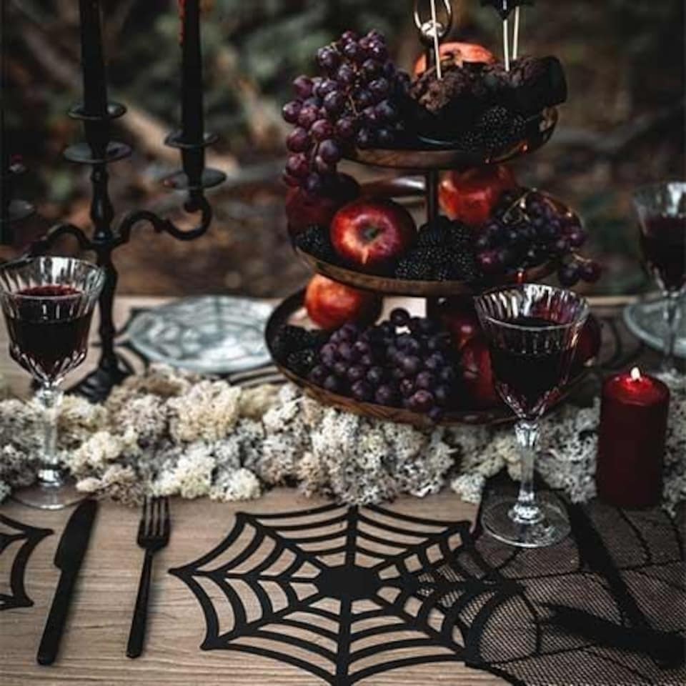 image 1 of Spider Web Black Halloween Paper Table Placemats - Pack of 4 | Black
