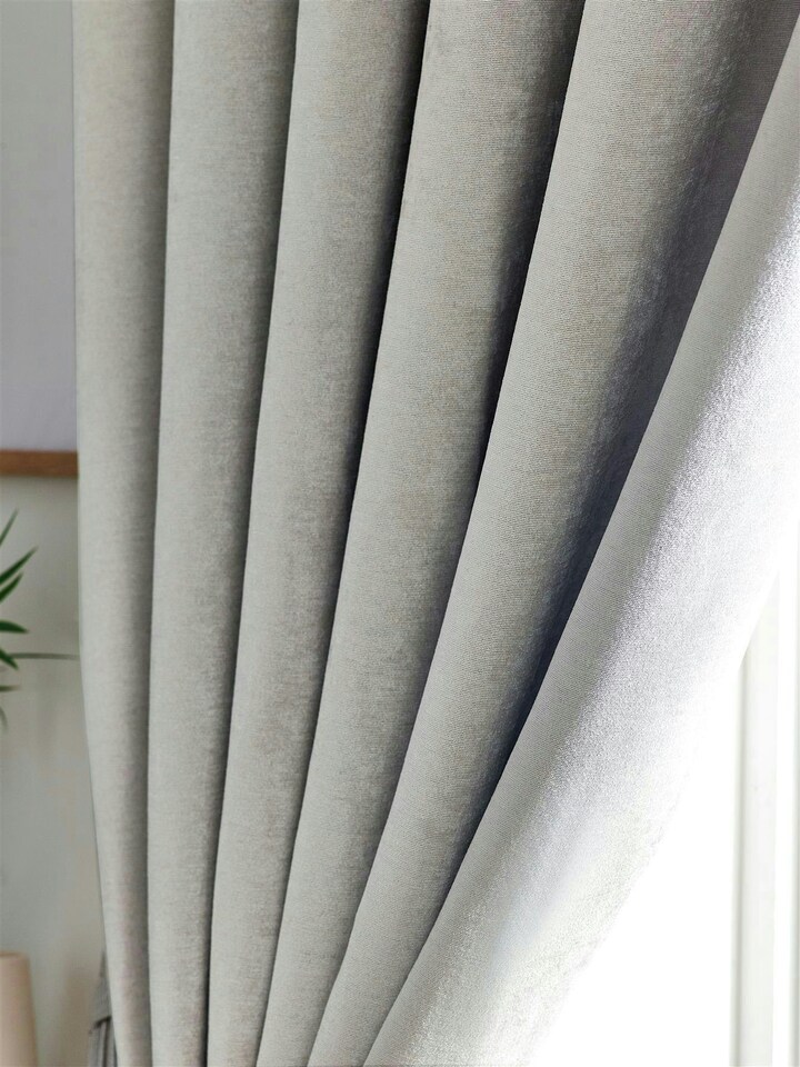 image 1 of Chenille Blackout Ring Top Eyelet Curtains - 117cm x 183cm - Silver