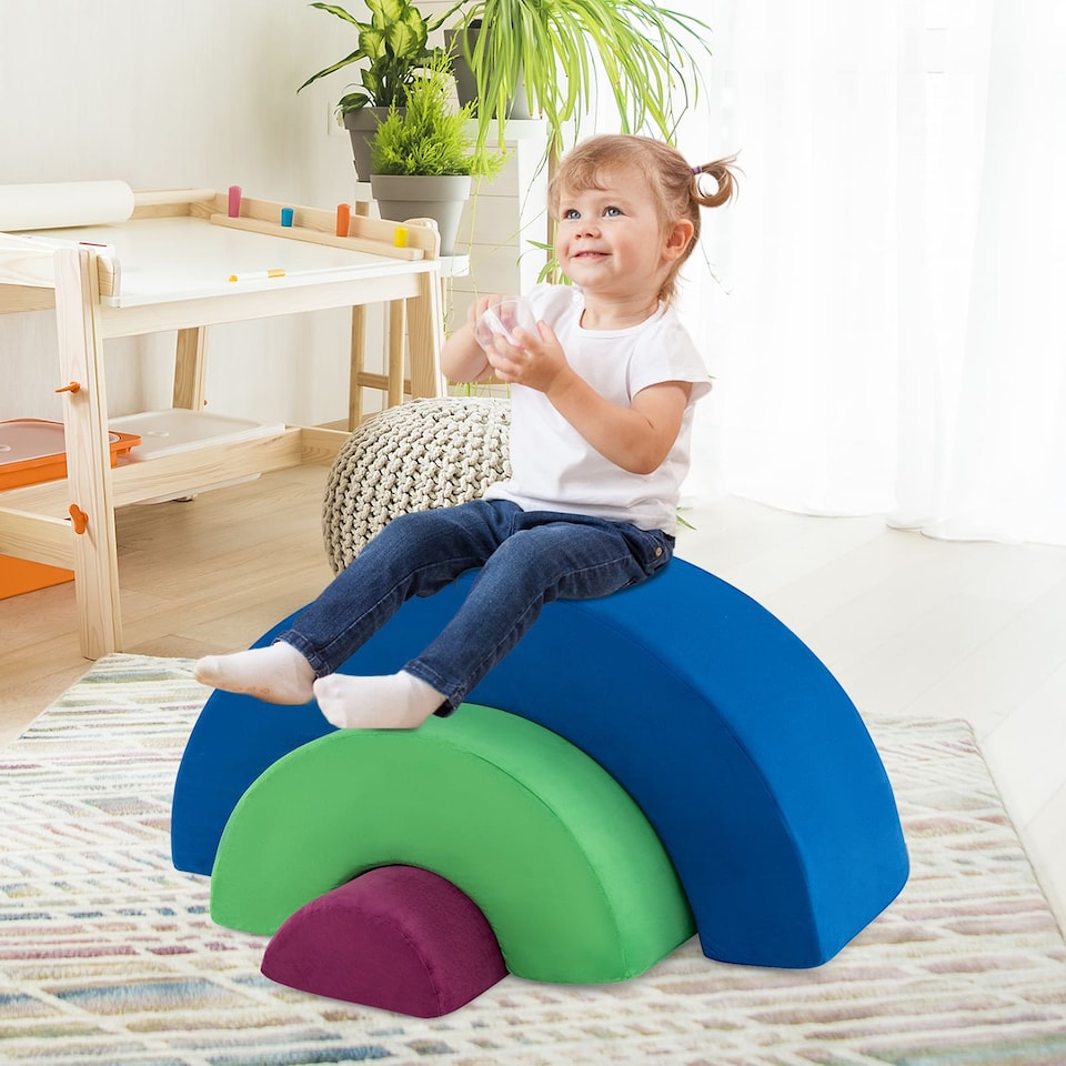 image 1 of COSTWAY 3 Piece Toddlers Climbing Toy Indoor Soft Play Equipment Playset-Blue