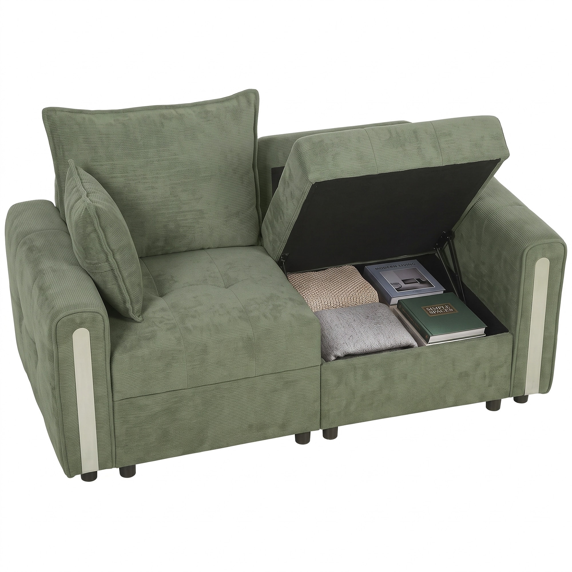 HOMCOM 2 Seater Sofa with Lift-Up Storage, 168 cm Velvet Couch, Dark Green, Green