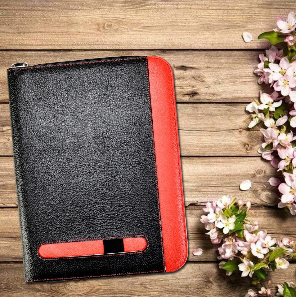 image 1 of A4 Zipped Conference Folder – Executive Portfolio with Calculator, Writing Pad, Pen Holder & Document Storage – Professional Faux Leather Business Organiser for Office, Meetings & Interviews
