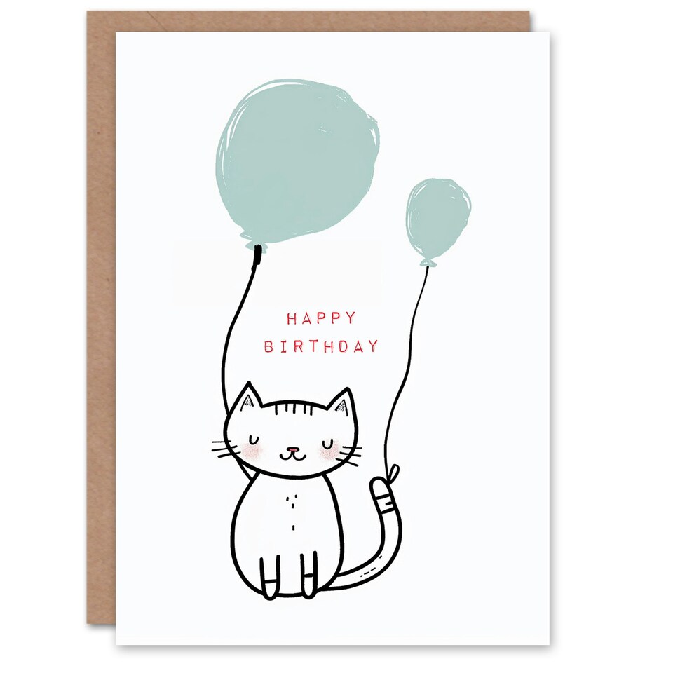 image 1 of Cute Cat Lover Illustration with Balloons Her Birthday Card