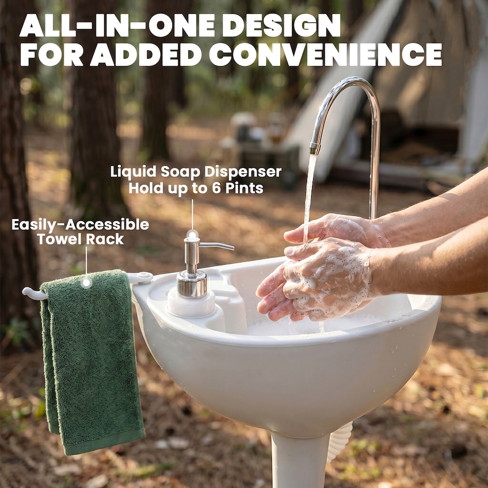 image 1 of Outsunny 24L Portable Portable Hand wash Sink Hand Washing Basin Water Tank HDPE