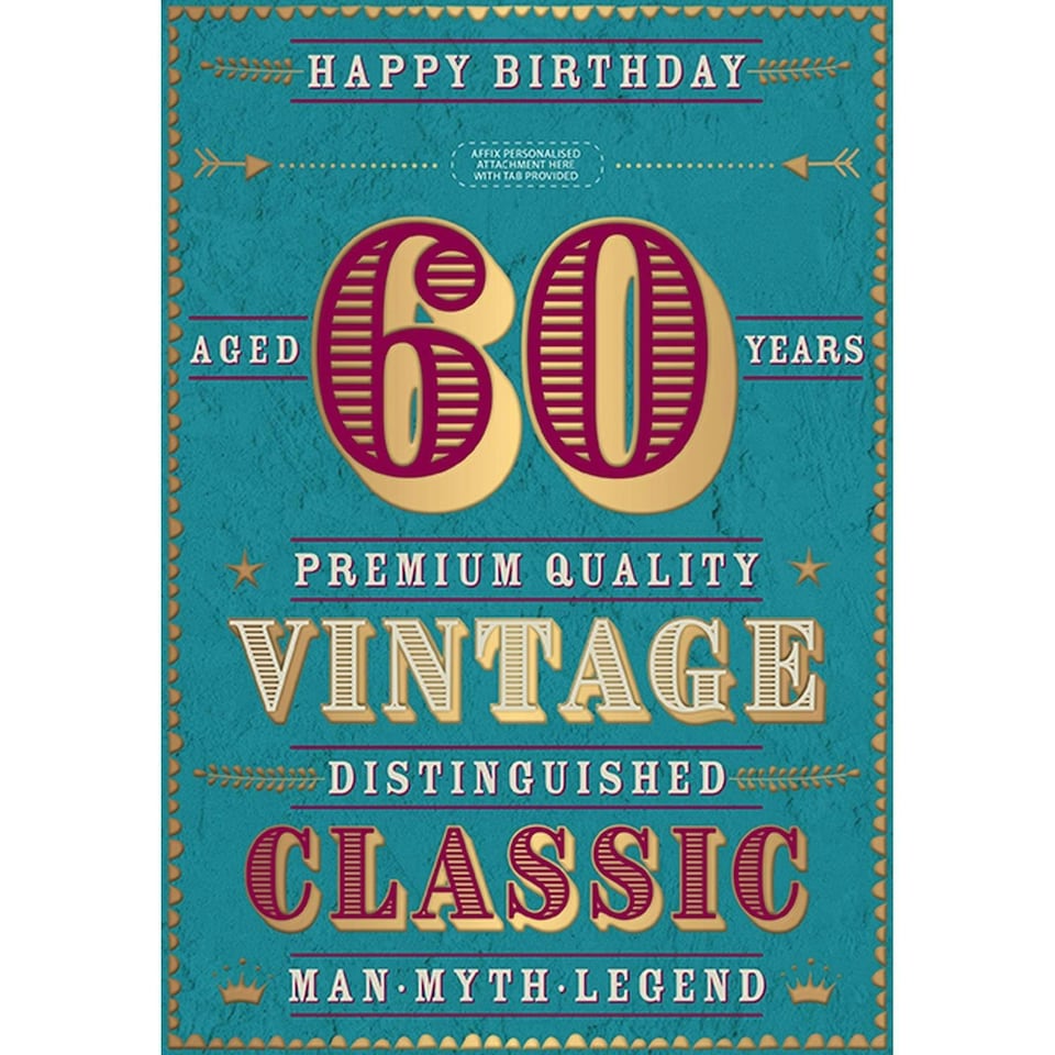 Words 'n' Wishes 'Happy Birthday' Greeting Card, Personalise Yourself, For Him, Stickers Included, Embossed Details and Gold Foil Finish (Age 60)