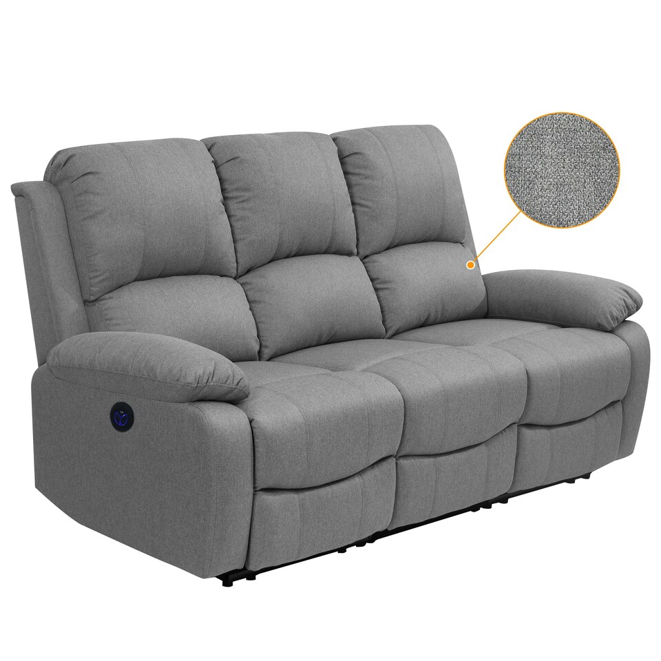 image 1 of Electric Recliner Fabric 3 Seater Sofa In Light Grey
