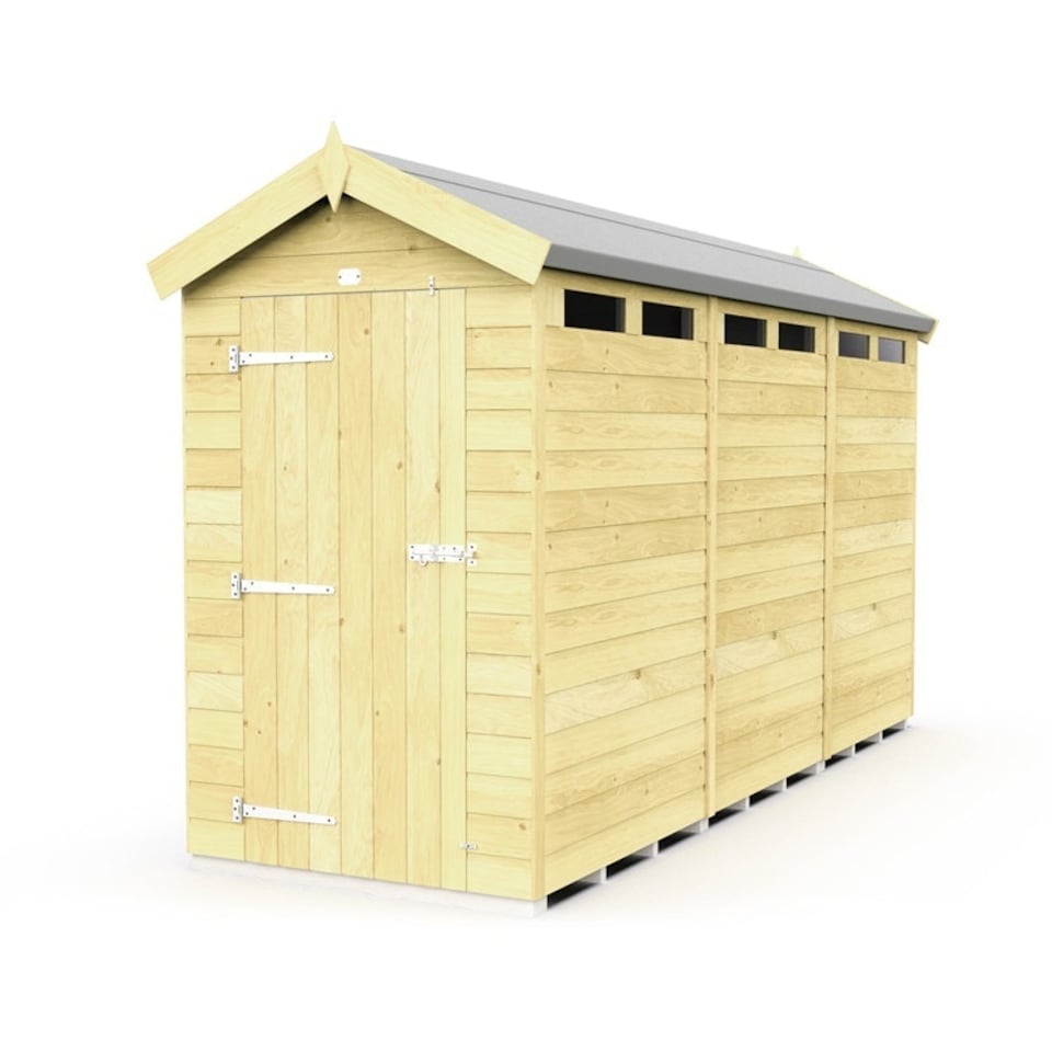 image 1 of 4 x 12 Feet Apex Security Shed - Single Door - Wood - L358 x W118 x H217 cm | Brown