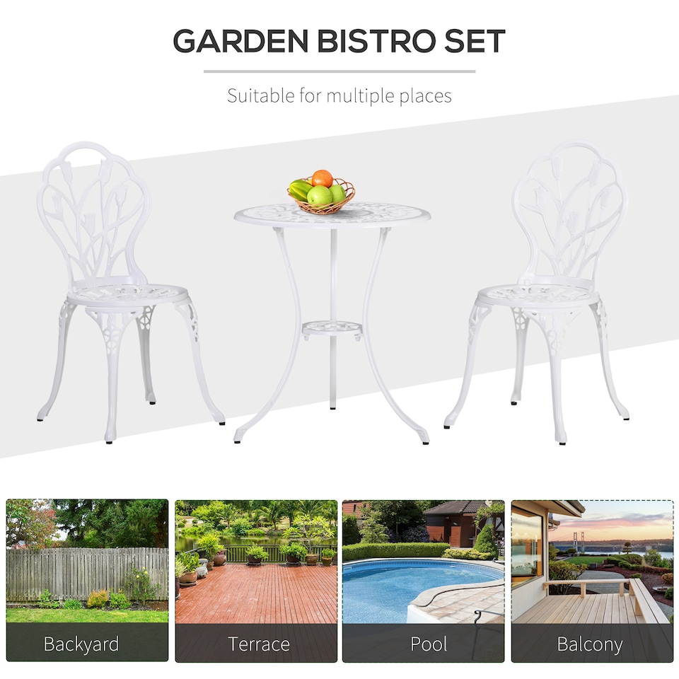 image 1 of Outsunny 3 Piece Bistro Set, Aluminium Garden Furniture with Umbrella Hole