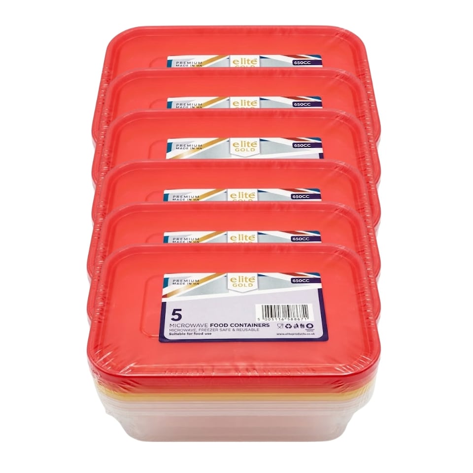 image 1 of Elite 650cc Micro Container & Coloured Lids 5pk - Pack of 6