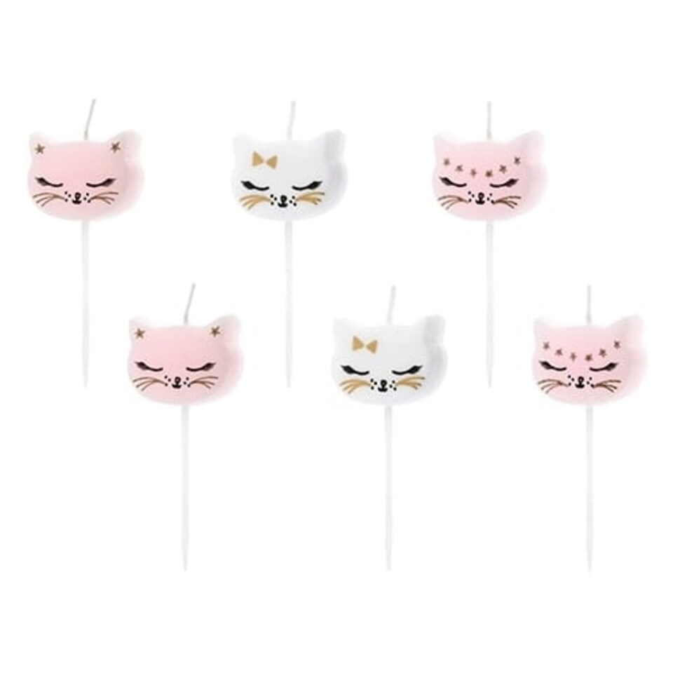 Cat Birthday Pick Candles - Pack of 6 White