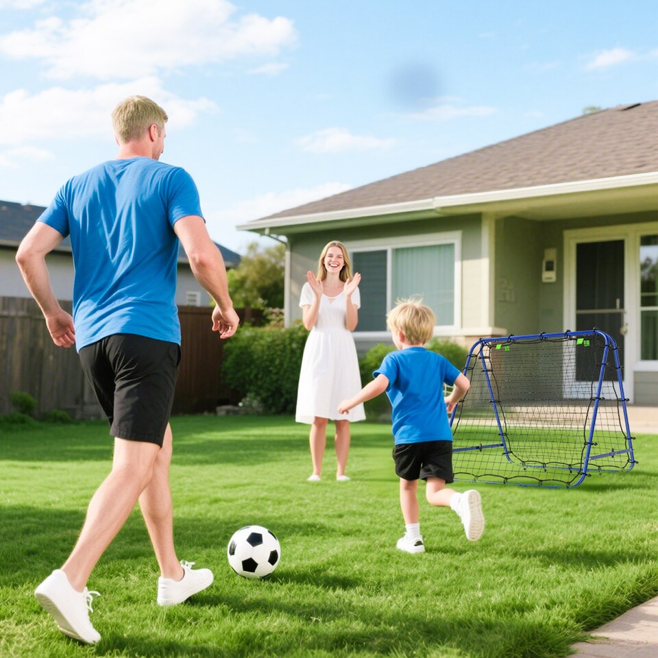image 1 of HOMCOM Double-Sided Football Rebounder Net, Football Rebound Net Target Goal with Five Adjustable Angles, Blue
